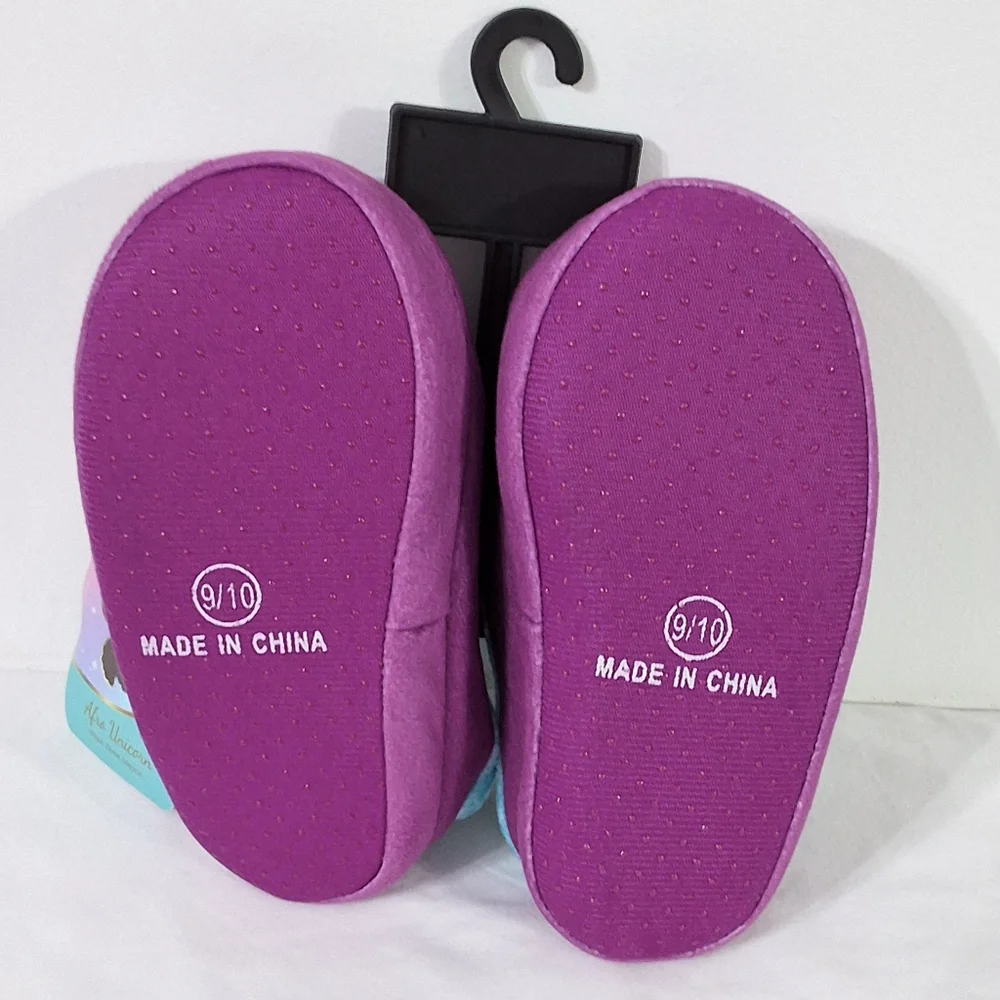 Afro Unicorn Girls Plush Purple Aline Slippers, Size 9/10, New With Tag